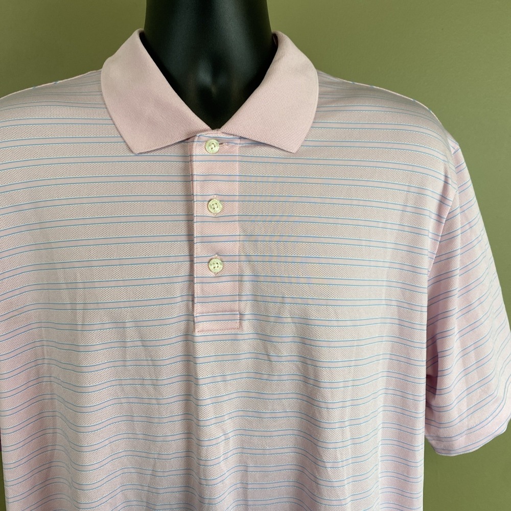 Men's Brooks Brothers PERFORMANCE SERIES sz XL Pink w/Blue Stripes SS Polo